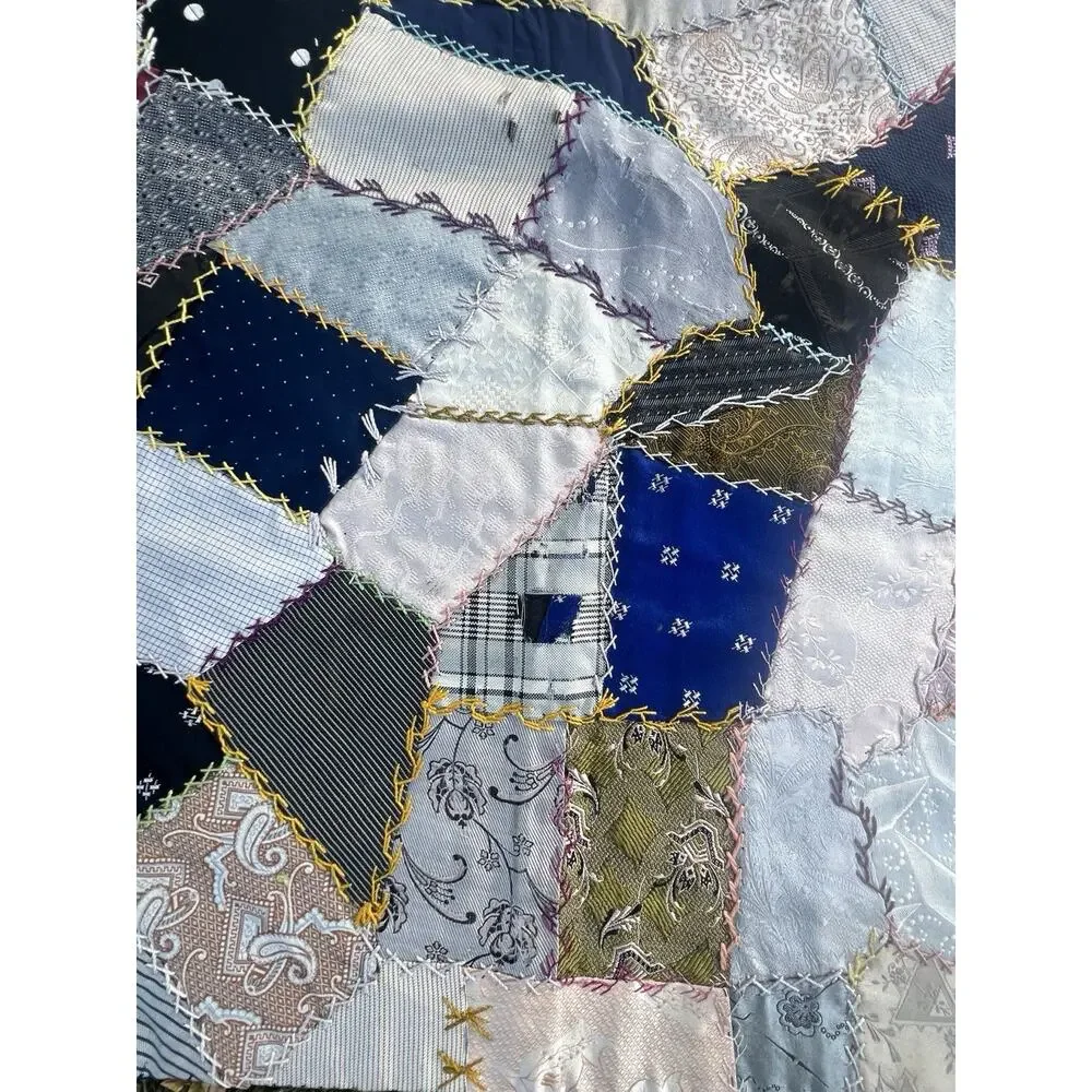 Antique 1933 Crazy quilt Detailed Stitching 62